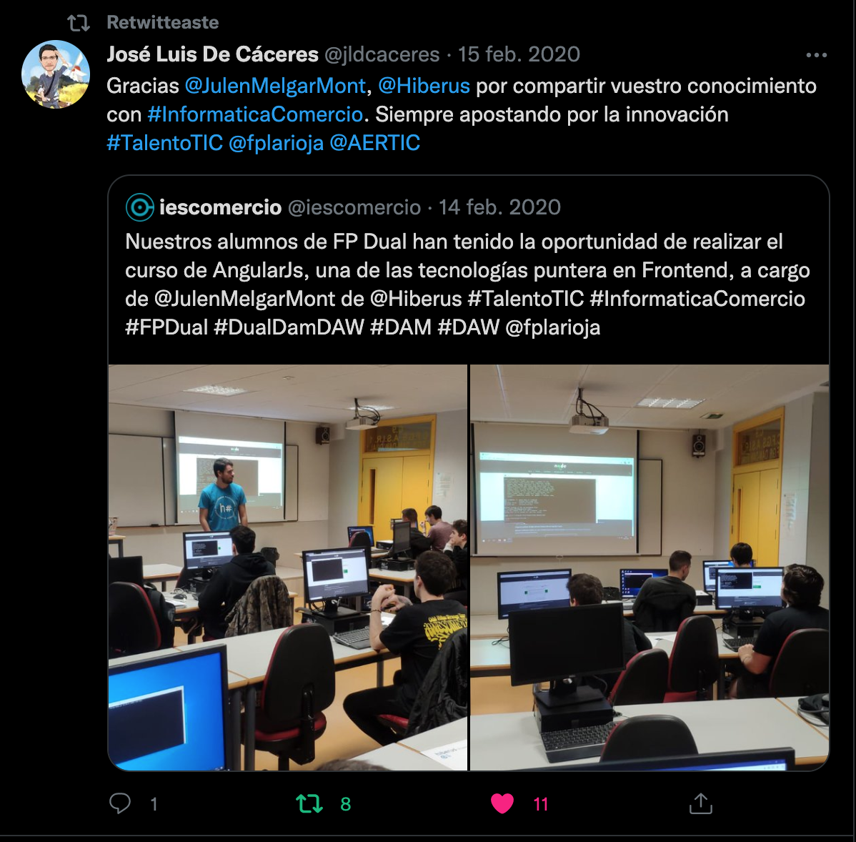 Tweets sobre el taller de IES Comercio